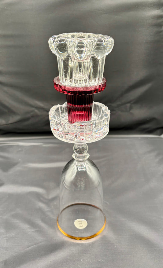 Kertastjaki með vínrauðu og gullrönd