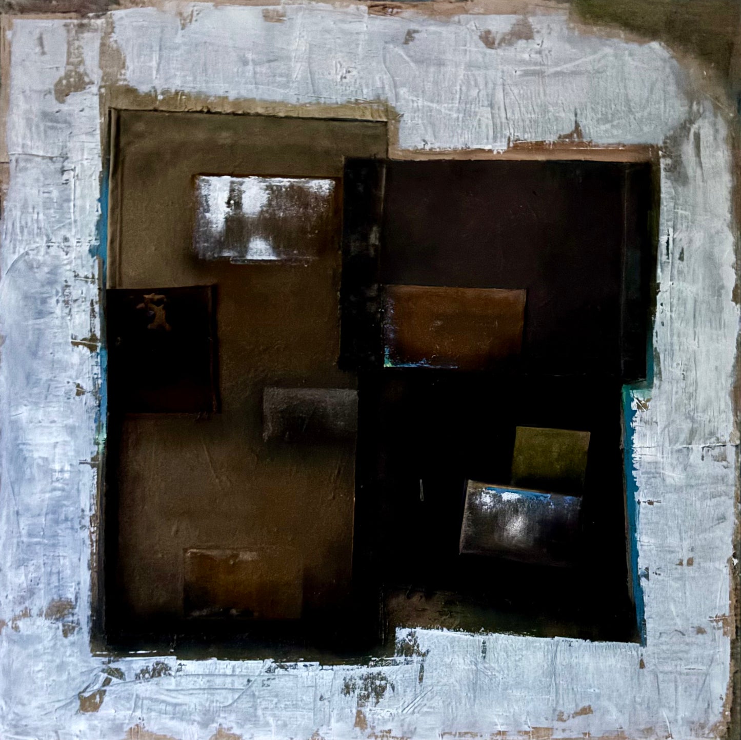 Málverk, brúnir og hvítir fletir